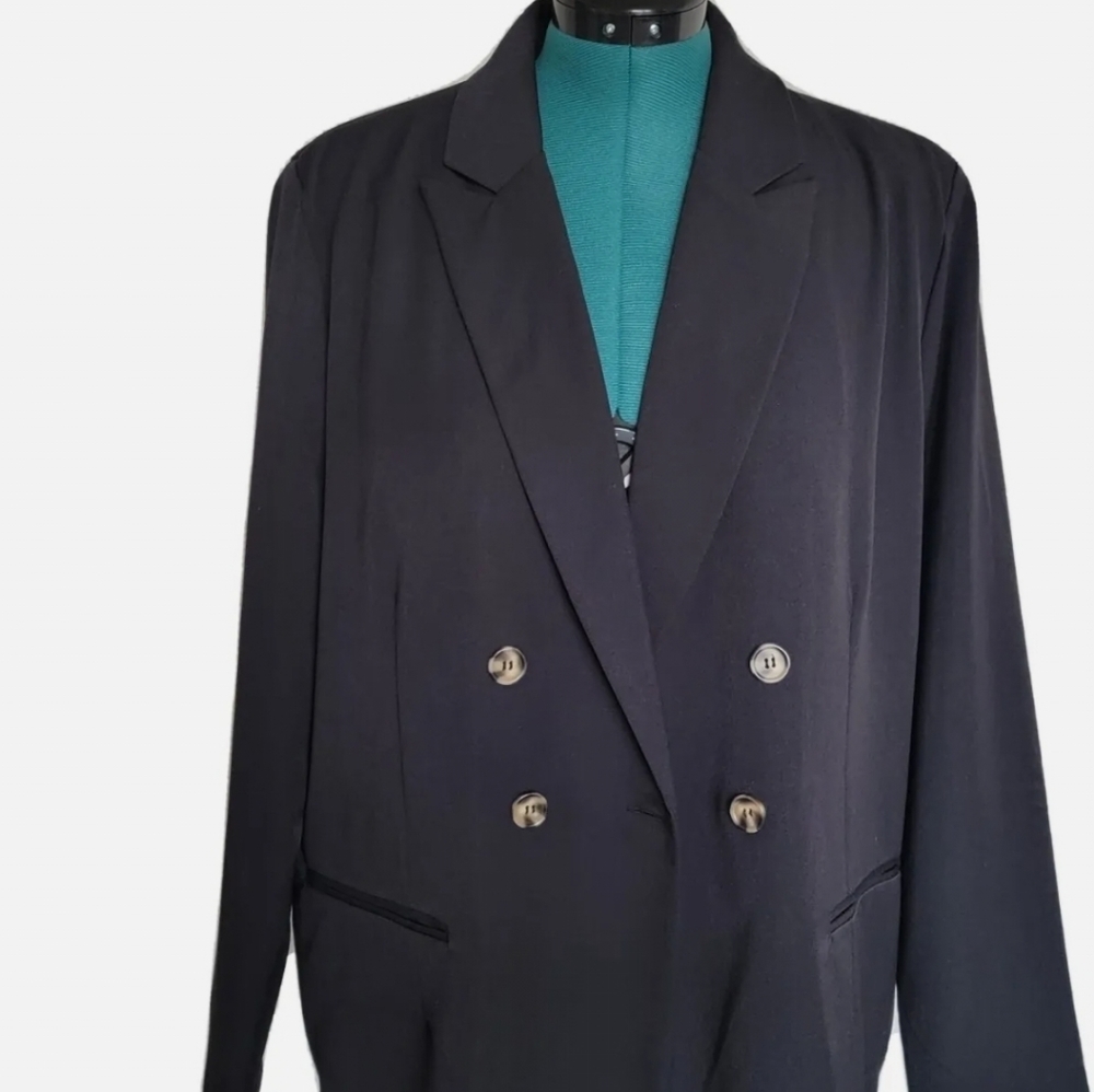 And Now This Woman's Double-Breasted Blazer Jacket Long Sleeve Black XL